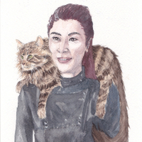 Philippa with cat on her shoulders